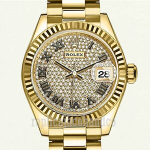 Rolex Replica Datejust 28mm Ladies m279178-0031 Gold-tone Diamond Paved Dial